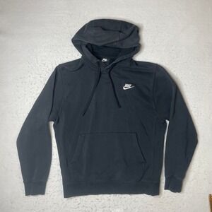 Nike Sportswear Club Fleece Hoodie Black White Swoosh BV2654-010 Mens Small